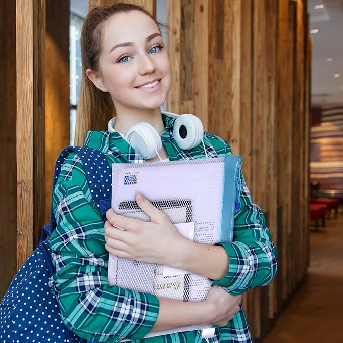Wisdompro Zipper Pouch, 4 Packs Durable Letter Size Waterproof Mesh File Bag, Document Organizer - Blue/Purple