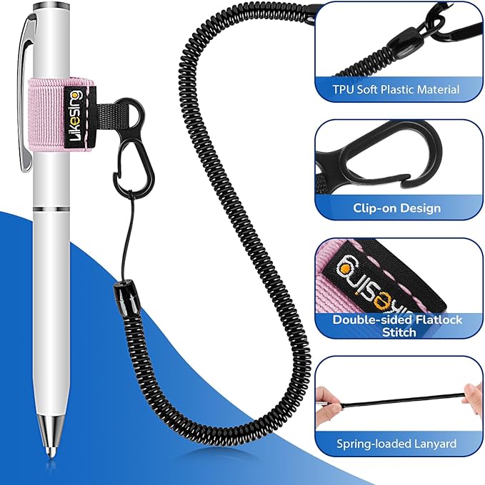 Pen Holder for Lanyard, 4 Set Elastic Retractable Pencil Holder with Spring Lanyard for Clipboard, Pen Leash for Nurses, Teachers, Waitres, Carpenters, Construction Workers(Light-colored)