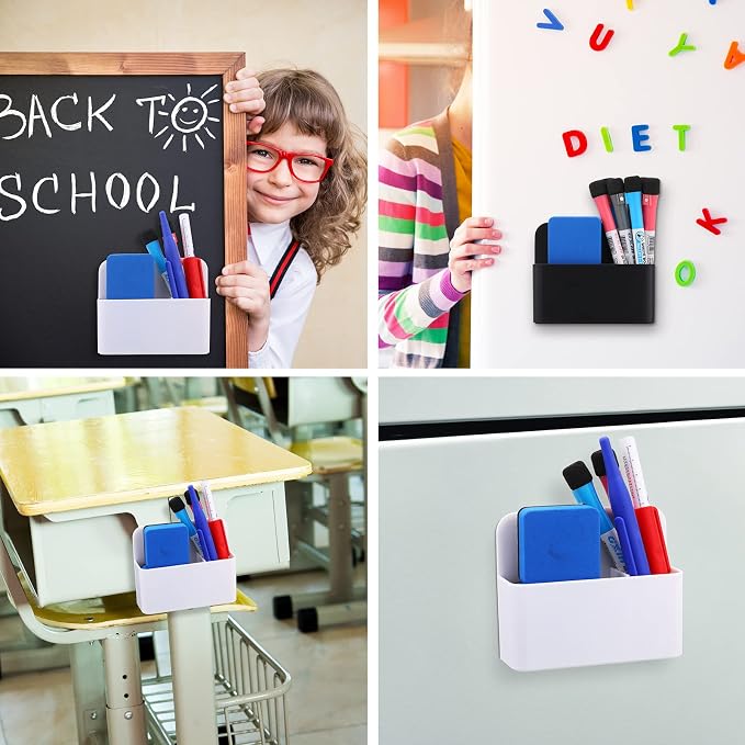 Colarr 20 Pack Magnetic Dry Erase Marker Holder Bulk Whiteboard Magnetic Marker Holder Pen Pencil Organizer for Back to School Office Supplies Teacher Classroom Must Refrigerator Locker(White, Black)