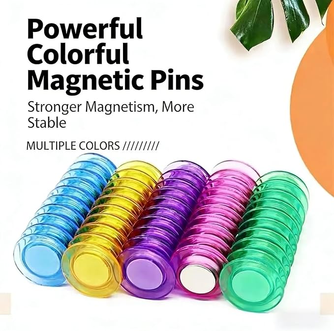 Round Plastic Fridge Magnets, 1.18 in/30mm, 45 Pcs, Translucent Multicolor, Heavy-Duty Magnetic Buttons, Push Pins for Refrigerator, Whiteboard, Office, Classroom, Locker Decoration