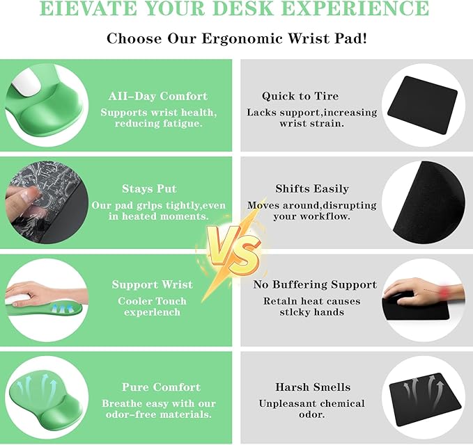 Mouse Pad with Wrist Rest,Ergonomic Mouse Pad with Comfortable Gel Wrist Rest Support and Non-Slip PU Base for Easy Typing Pain Relief, Durable and Washable (Green)