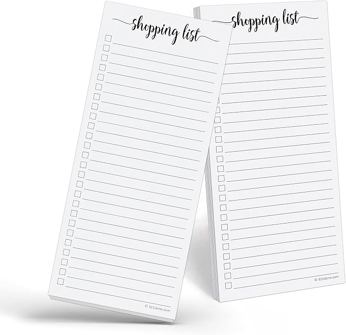 321Done Magnetic Shopping List Notepad 2-Pack - 3.7 x 8.5 (1/3 Sheet Slim Size) Made in USA - College Ruled - Minimalist Handheld Grocery List, Store, Market - Pad for Planning, Organizing, Meal Prep | Made in USA - Slim Shopping List Pads for the Frid...