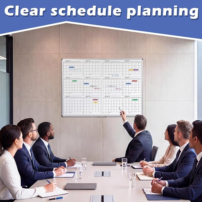 Large 48" x 36" Magnetic 12 Month Dry Erase Calendar White Board Foldable Whiteboard Calendar for Wall Mounted 2 in 1 Double Side Whiteboard with Dry Erase Board for Wall Office Home