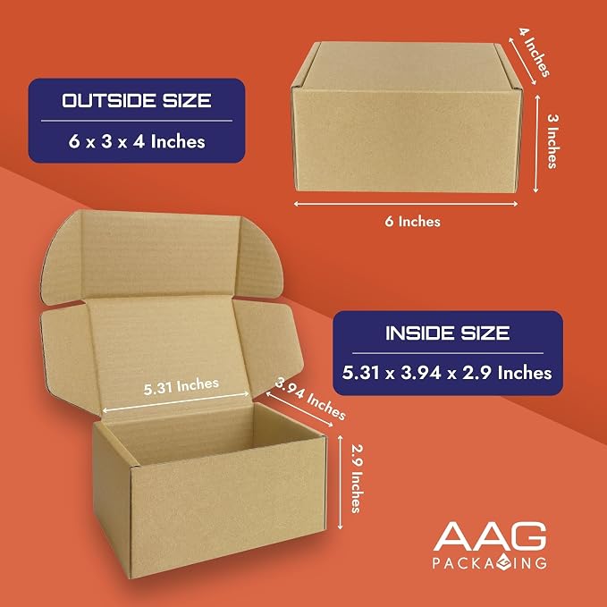 Corrugated Shipping Box Mailers, Kraft Brown, Triple-Layer Board Secure Slot Closure (Brown, 6"x4"x3" / Set of 20)