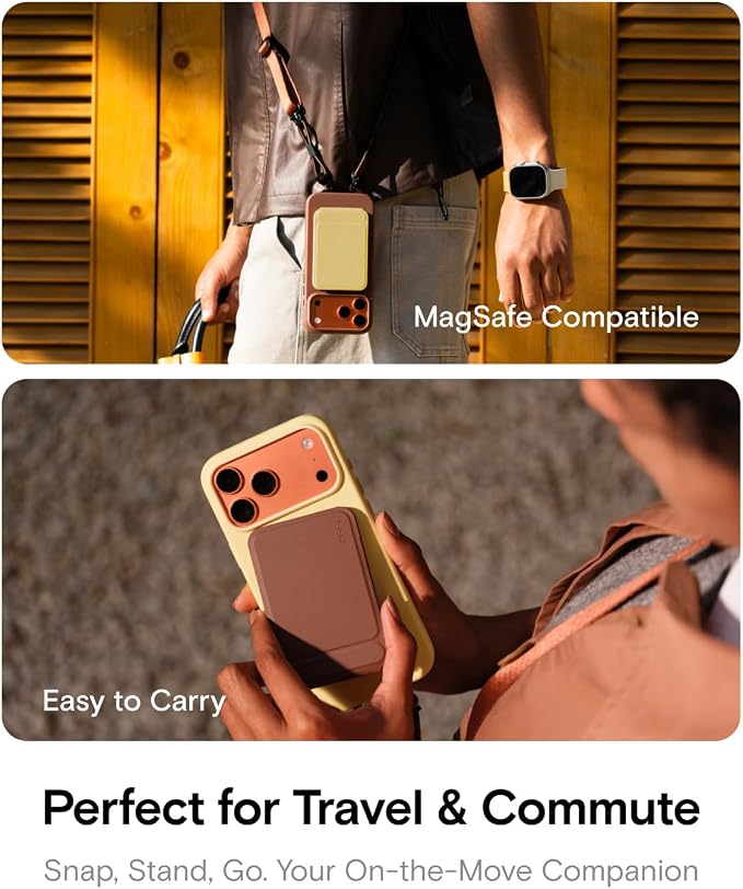 MOFT Phone Tripod Stand, Portable Selfie Stick for iPhone, Mulit-Angle | Pocket Size | Strong Magnets l MOVAS Leather | Magsafe Compatible | Easy to Charge | Stylish |For Content Creators