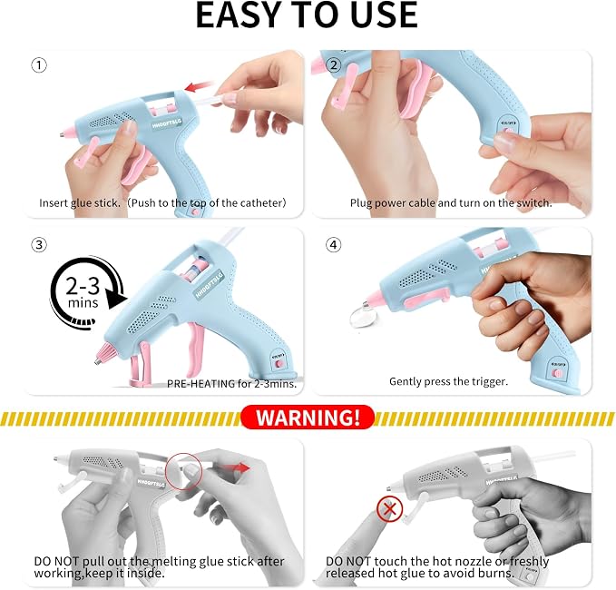 Cordless Hot Glue Gun Kit with 30 Sticks, Fast Heating 2.6Ah Rechargeable | 20W Anti-Drip Glue Gun and Sticks Set (0.27"×6") USB-C Rechargeable Mini Glue Gun Ideal for School Crafts DIY Making Repairs