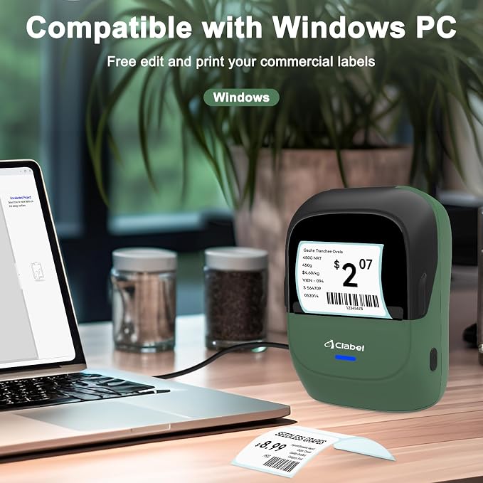 CLABEL Thermal Label Maker Machine: 2 Inch Portable Bluetooth Label Printer 221B Mini Wireless Barcode Printer Compatible with iOS & Android for Small Business Home Office Organization (Green)