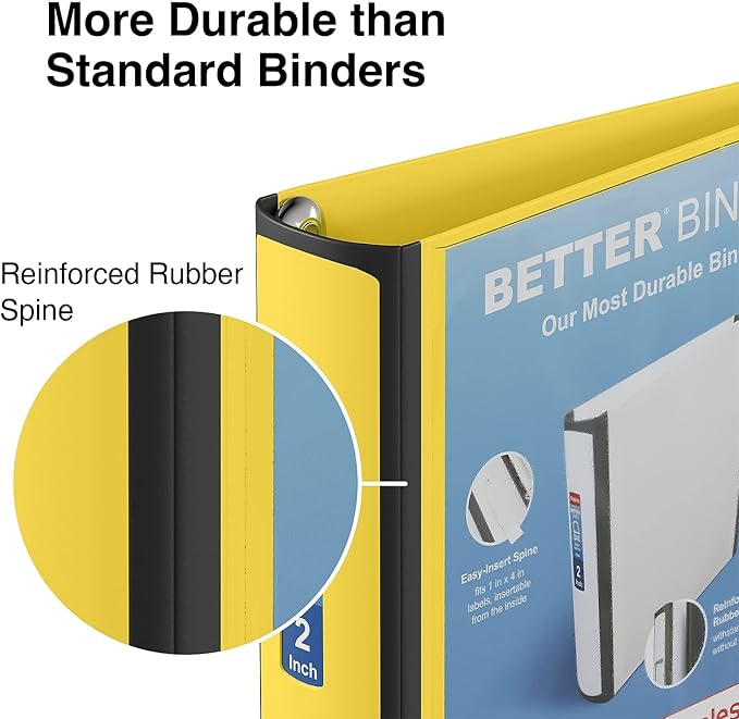 Staples Better Binder 2-Inch 3-Ring Binder, Yellow – Heavy-Duty Binder for School & Office Organization