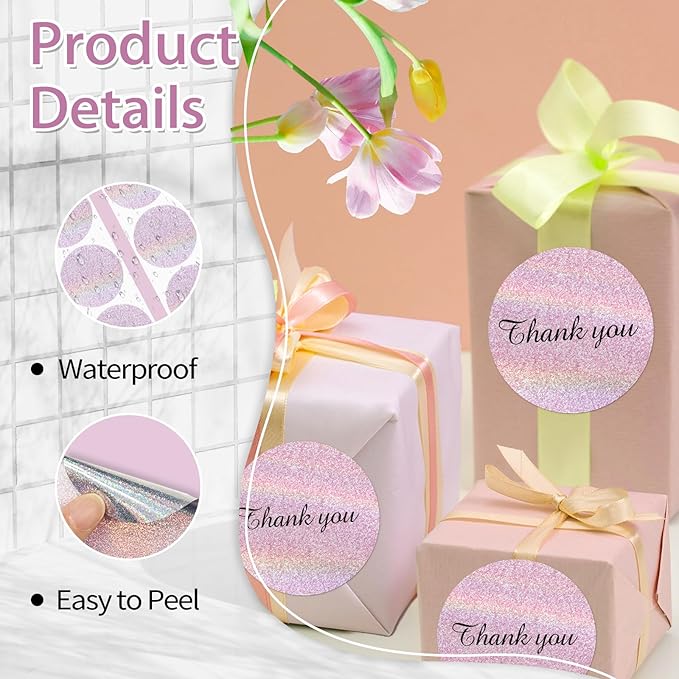 3 Inch Holographic Thermal Labels,Round Thermal Printer Labels,Waterproof Thermal Printer Stickers for DIY Logo Design,Name Tag,QR Code,Thanks Card 150 Labels/Roll (Pink dots)