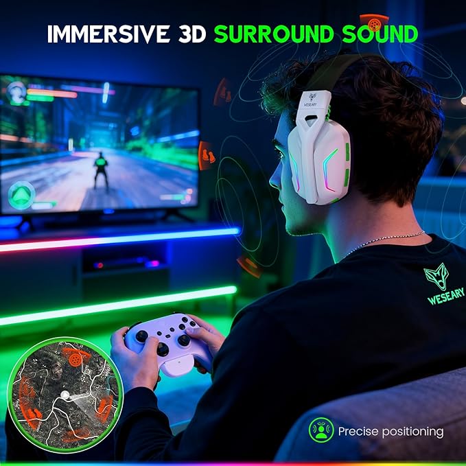 Wireless Gaming Headset for Xbox Series X|S, 2.4GHz Ultra-Low Latency Headset with Noise Cancelling Mic for PC, PS5, PS4, Switch, Mac, 3D Surround Sound, Bluetooth 5.4, 50H Battery