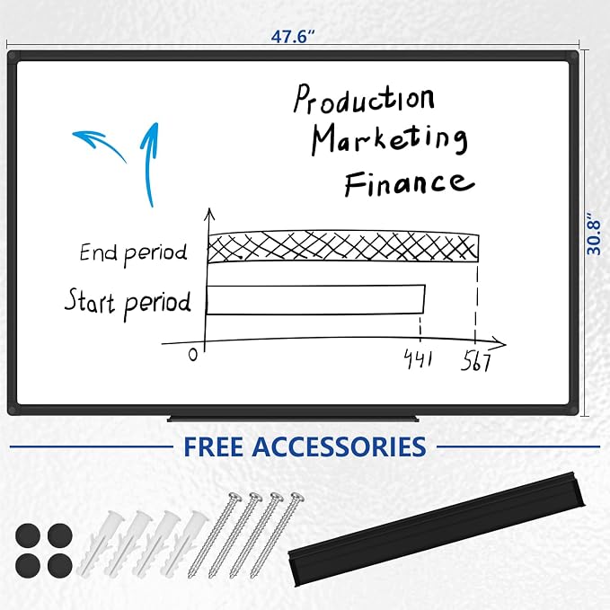 XBoard Magnetic White Board Dry Erase 48 x 31 Inches | Dry Erase Board with Black Aluminum Frame for Home School Office
