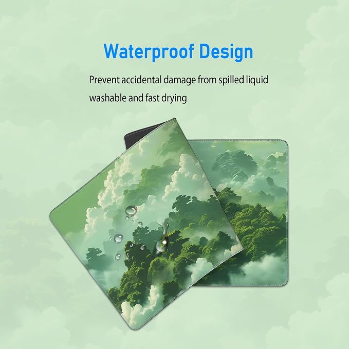 Green Forest Mouse Pad,Large Misty Mountain Nature Deskmat,31.5x12in | Extended Gaming Aesthetic Office Desk Decor Micro Woven Cloth Mouse Mat with Non-Slip Base and Stitched Edge,80x30 cm