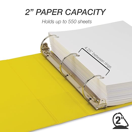 Samsill Durable 2 inch 3 Ring Binder, D Ring Binder, 100% Recycled Chipboard, Yellow