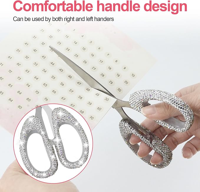 Koqye 7.68-Inch Red & Green Rhinestone Scissors - Bling Metal Cute Scissors for School, Office, Christmas, Crafting & Home - Decorative Sparkly Handle Paper Cutting Tool (White)