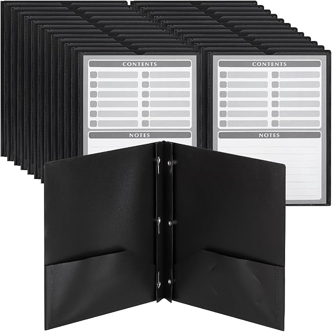 Mr. Pen- Black Plastic Folders with Pockets and Prongs, 24 Pack, Letter Size, Black Flexible Plastic Folders with Prongs, Clear Front Pocket and Card Slot
