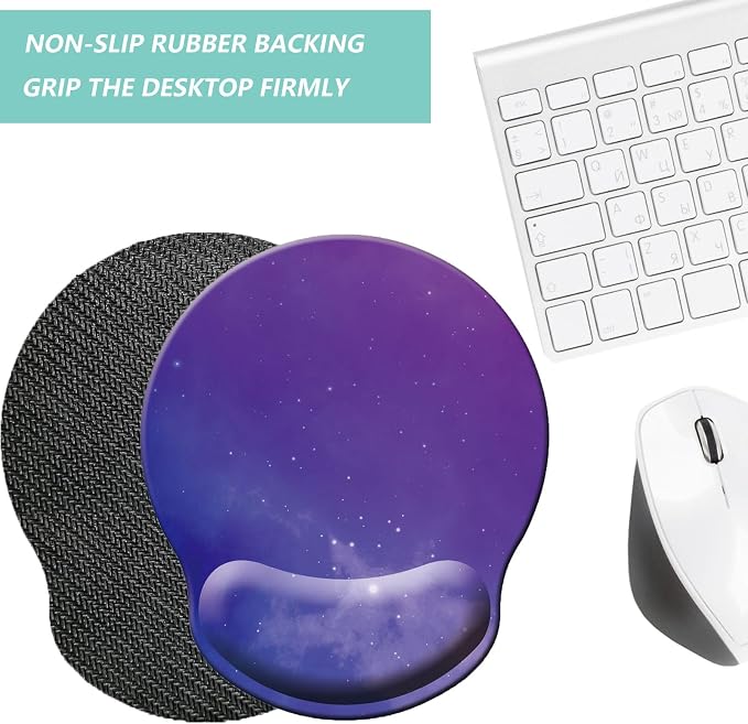 Mouse Pad with Wrist Support, Ergonomic Mouse Pad with Memory Foam Wrist Rest Cushion, Non-Slip Rubber Base Gaming Mice Pad for Home Office Computer Laptop, Starry Sky Purple