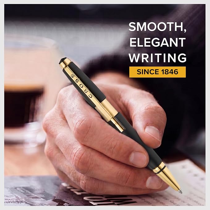 Cross Edge Matte Black Selectip Rollerball Pen, Medium Point, Black Ink | Elegant Accessory for Smooth Writing, Capless Slide-Open and Snap-Shut Design, Ergonomic Shape, Comfortable Grip, Gift-Ready