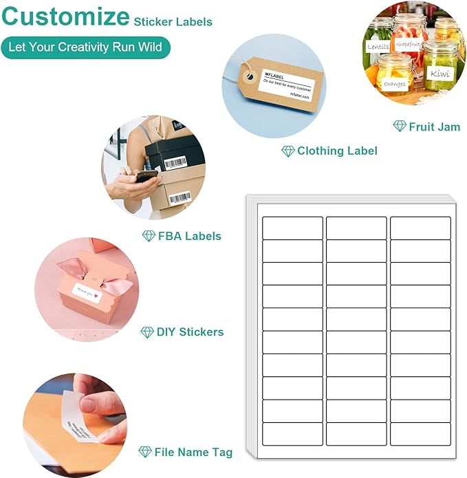 MFLABEL 1" x 2-5/8" Address Labels for Laser & Inkjet Printers 15,000 White Shipping Stickers(500Sheets,30/Sheet)+48 Free Fragile Stickers | Easy to Peel,Mailing Labels for Packages, Shipping