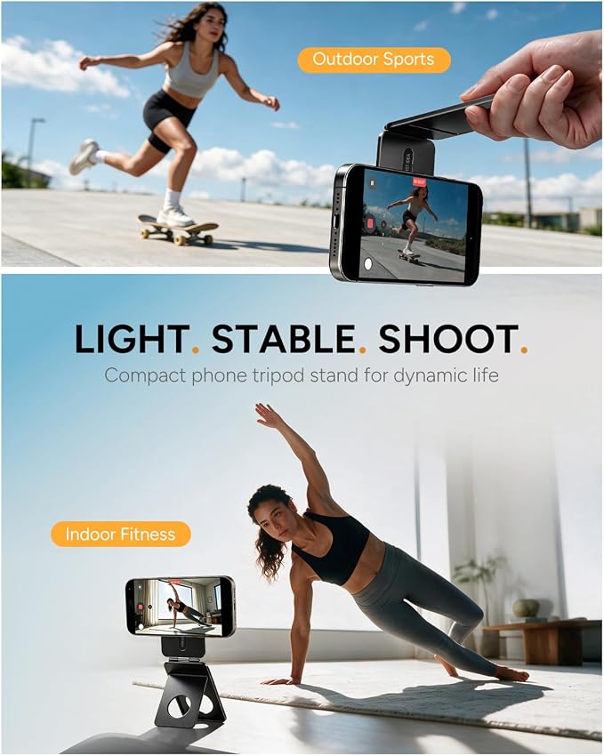 1ST IDEA for Magsafe Tripod, Tripod for iPhone Lightweight Aluminum Alloy & Angle Adjustment & Strong Magnets iPhone Tripod Stand Compatible with 17/16/15/14/13/12 (Included Metal Ring)