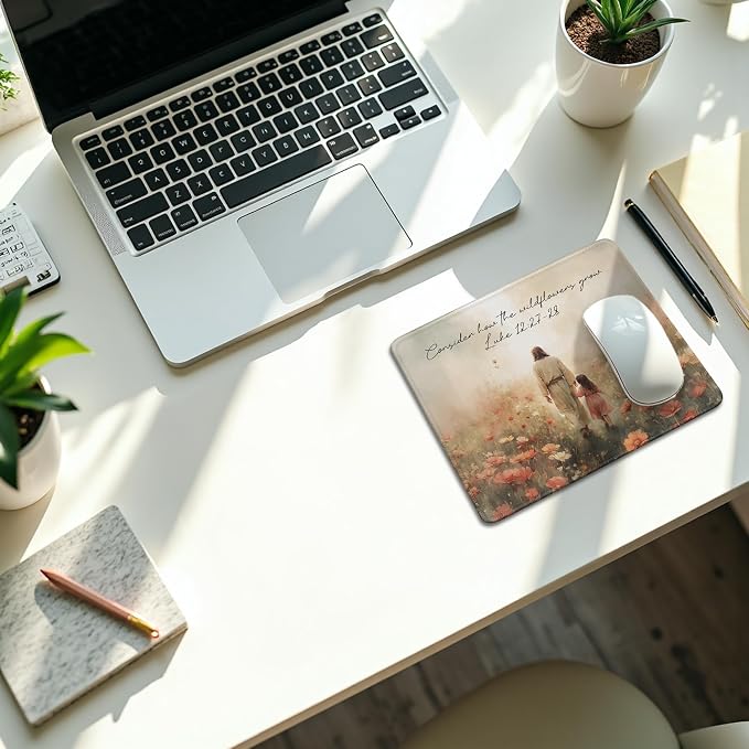 Christian Jesus Walking with Girl Mouse Pad, Christian Jesus Gifts Mouse Pads Mousepad for Desk Office Computers Laptop, Religious Office Supplies Desk Accessories, 9.5x7.9 Inch