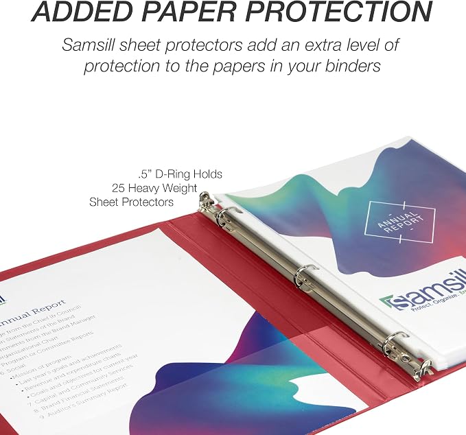 Samsill Durable 0.5 Inch Binder, D Ring Binder, 100% Recycled Chipboard, Red, 4 Pack