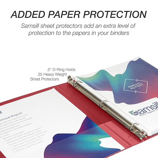 Samsill Durable 0.5 Inch Binder, D Ring Binder, 100% Recycled Chipboard, Red