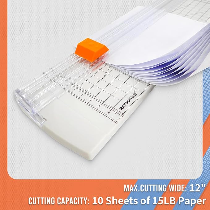 Rayson Paper Cutter Trimmer, A4 Size, 12" Craft Cutter, White | A4 12" paper trimmer for coupons, craft paper, photos and DIY projects; compact white design.