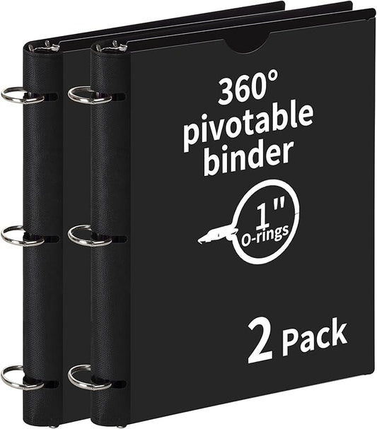 2 Pcs 360° Pivotable 3 Ring Binder, Soft 1 inch Binders 3 Ring, Flexible Thin Soft Three Ring Binder Fits 8.5" x 11", for Home, School and Office-Black