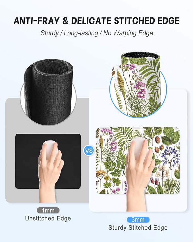 Mouse Pad, Cute Mouse Mat, 10" x 8", Cute Green Leaf -02 | Square Waterproof Gaming Computer Mat, Textured Top, Stitched Edges, Non-Slip Rubber Base for Office Home Laptop Keyboard