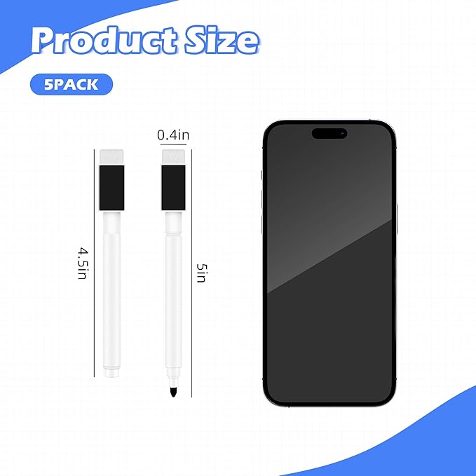 5 Pcs Black Dry Erase Markers Magnetic Dry Erase Marker with Eraser Cap Mini Dry Erase Markers for Whiteboard (5)