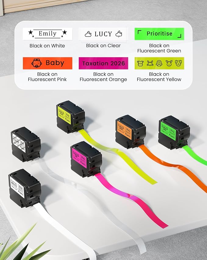 Compatible with Brother Btag Label Tape 12mm 0.47 Colored Label Maker Tape | Replacement for Brother PT-N10 PT-N20 PT-N25BT Label Maker Refills, White/Clear/Green/Pink/Orange/Yellow, 12mm x 4m, 6-Pack