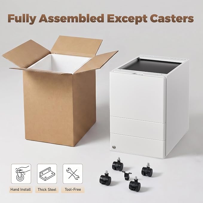 Approgreent Fully Assembled 3 Drawer File Cabinets for Home Office | Lockable Mobile Filing Cabinet with Anti-tipping Wheels, Fits A4, Letter & Legal Size Files & Folders, Matte White