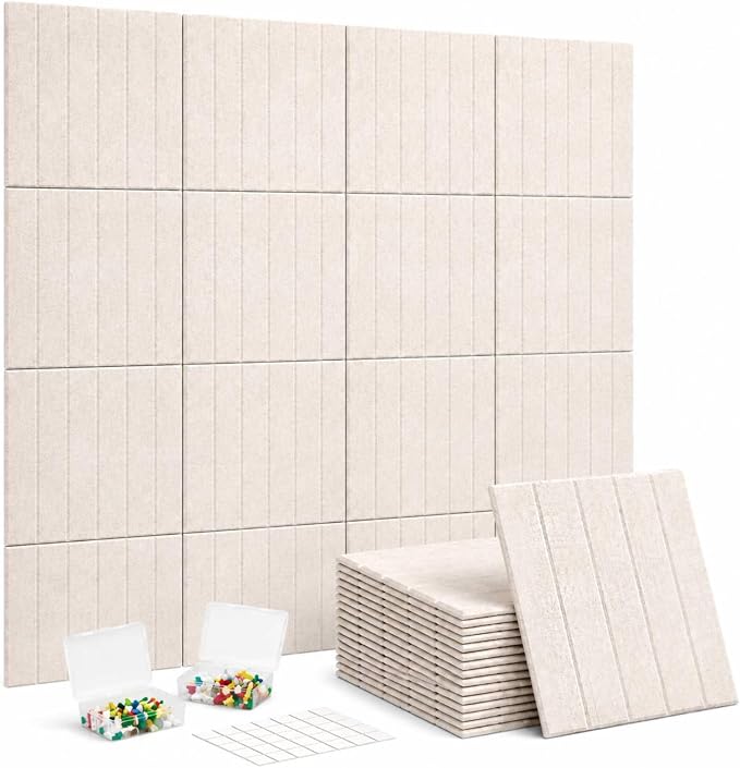 48"x48" Large Felt Bulletin Board Tiles for Wall, 16 Pack, Oatmeal | with Pushpins & Adhesive Tabs, No-Drill Installation, for Home or Office Wall Decoration and Protection, Freely DIY Projects