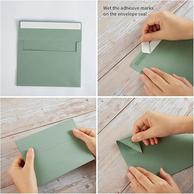 50 Pack 5 x 7 Envelopes Colored Self Seal for Wedding, Party Invitations, Greeting Cards, Announcements, Photos, 5.24 x 7.21 Inches (Sage Green)