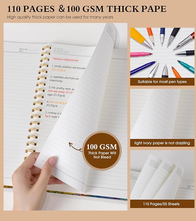 Spiral Notebook Journal 8.5” x 11”, A4 Large Notebooks for Women Men, College Ruled Lined Journal, 100 GSM Paper, Hardcover Spiral Bound Journals for Work School Note Taking Business, Autumn Woods