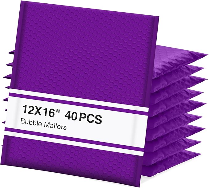 UCGOU Bubble Mailers 12x16 Inch 40 Pack Usable Size 12x15 Inch Large Padded Envelopes Purple Waterproof Packaging Bags for Shipping Self Seal Strong Adhesion Envelopes for Jewelry Makeup Supplies