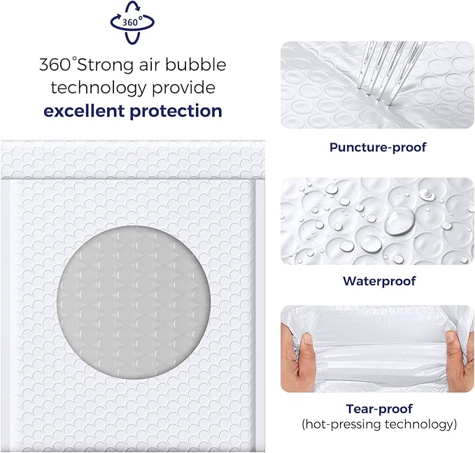 Fuxury Bubble Mailers 8.5x12” White Padded Envelopes 40 Pack Usable Size 8.5x11" Bubble Envelopes Thick Padded Mailers for Small Business Mailing Books Magazines Clothes,#2