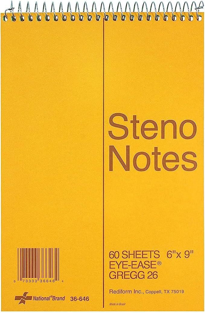 National Steno Notebook, Gregg-Ruled, Green Eye-Ease Paper, Brown Cover, 6" x 9", 60 Sheets (36646)