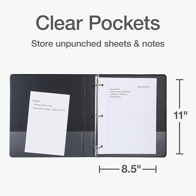 Oxford Ring Binders, 1" Round Ring Binders, View Binder, Covers on 3 Sides, XtraLife Hinge, Non-Stick, PVC-Free, Black, 225 Sheet Capacity (1002546)