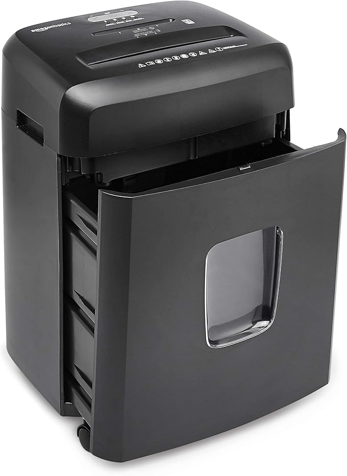 Amazon Basics 15-Sheet Cross Cut Paper Shredder for Home and Office, CD/Credit Card Shredder with 6 Gallon Wastebasket, Black