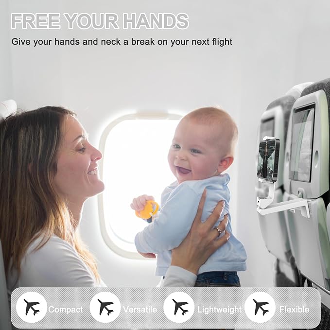 Perilogics Airplane Phone Holder Mount, Plane Travel Essentials (White) | Universal in Flight Phone Stand, Hands Free, Dual 360° Rotatio, Must Haves Airplane Travel Accessory