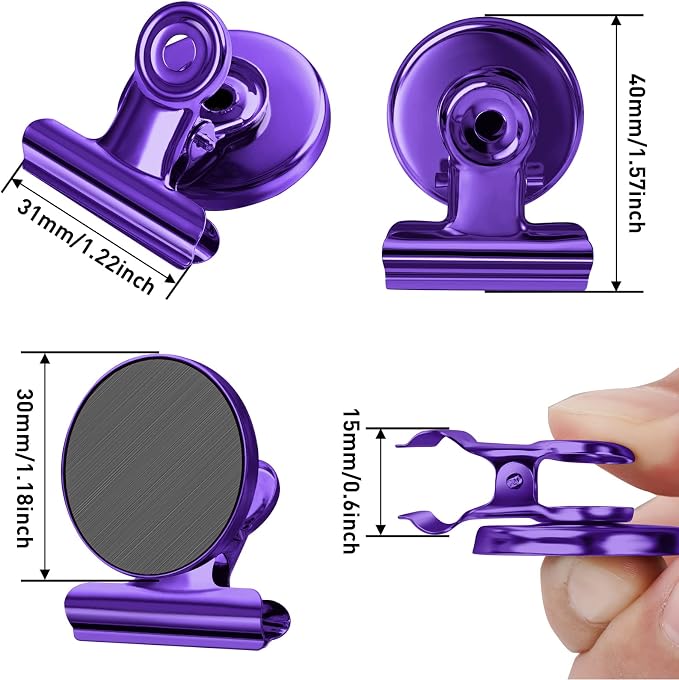FINDMAG Fridge Magnets, 12 Pack Purple Magnetic Clips for Refrigerator Use | Magnetic Clips for Whiteboard, Organization Kitchen Accessories, Cruise, Office, Classroom, Decoration Gifts, Photo Frames