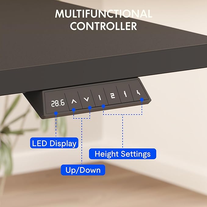 FLEXISPOT One-Piece Electric Standing Desk, 48 x 30 Inches Adjustable Desk with Seamless Desktop, Memory Controller Height Adjustment (Black Frame + Black Desktop, 2 Packages)