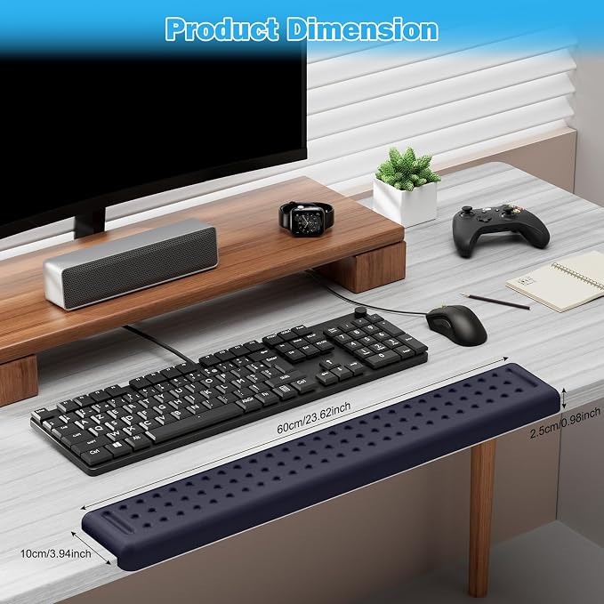 Leolee L-Shaped Desk Long Wrist Rest Elbow 60CM, Deep Blue Arm Rest | Memory Foam, Non-Slip Base, Ergonomic Desk Edge Cushion, Wrist Support for Computer Keyboard, Typing, Office, Home