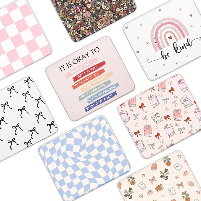 Mouse Pad for Desk with Stitched Edge, Premium Cute Washable Mouse Pads. Computer Mousepad with Non-Slip Rubber Base, Mousepads for Laptop, 9.25x7.75x0.12 inch (Pink Checkers)
