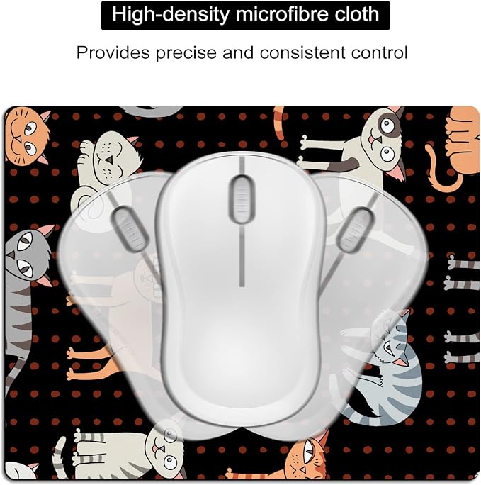 Small Mouse Pad Cute, Mini Mouse Pads for Wireless Mouse and Laptop, Travel Mousepad with Designs - Funny Cats, Portable Mouse Mat with Non-Slip Rubber Base and Waterproof Cloth - 5.5 x 7 in