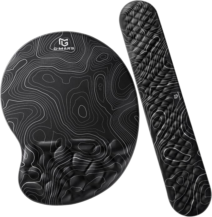 Gimars Upgrade Ergonomic Ultra-Soft Foam Keyboard Mouse Pad Wrist Rest Set, Smooth &Enlarge Wrist Support for Pain Relief, Computer, Laptop, Mac, Gaming, Office