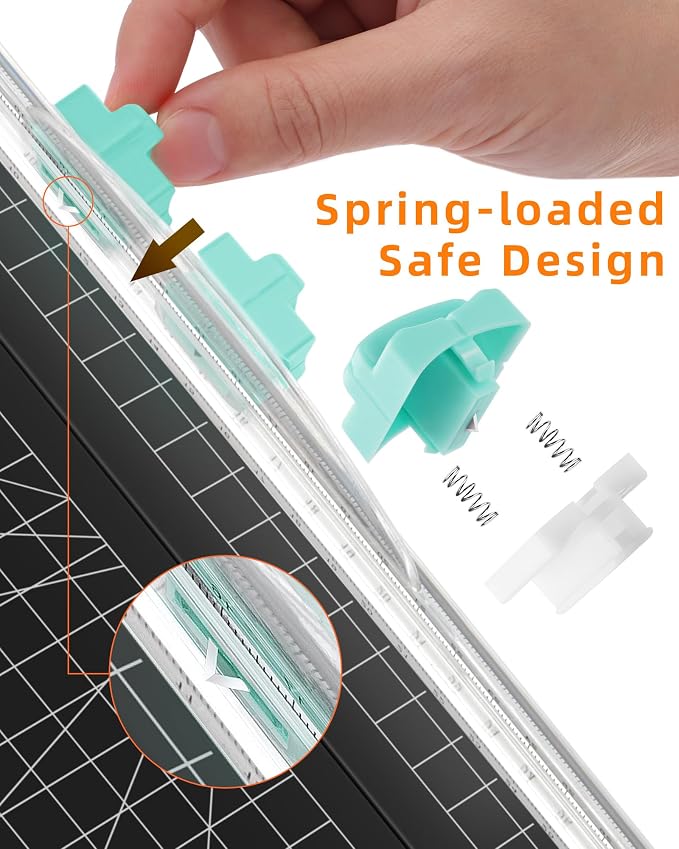 Firbon Paper Cutter Replacement Blades, Refill Blades for A4 A5 Trimmers | 2 Pieces Green Blade Set | Spring-loaded Safety Design | Compatible for Paper Trimmer Slicer