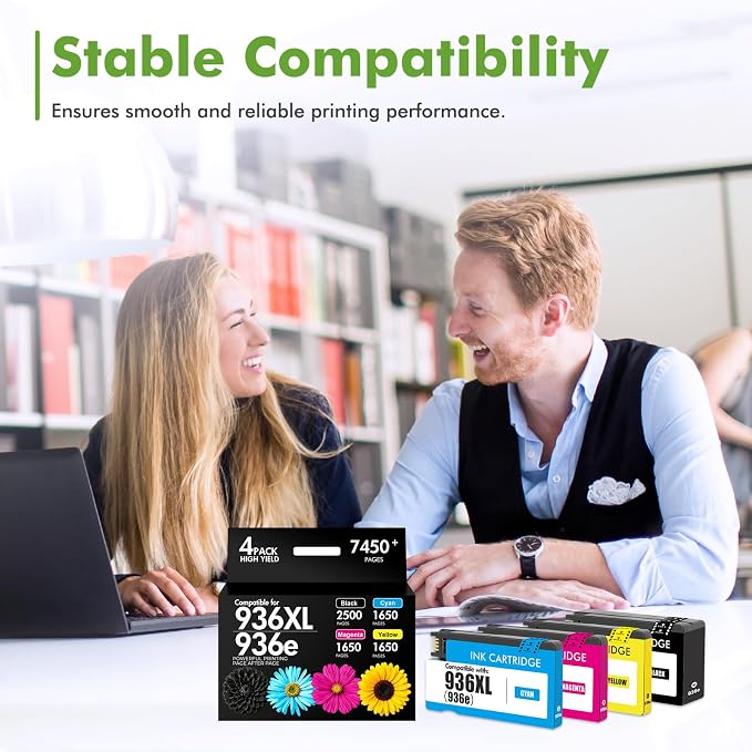 936XL 936 Ink Cartridges Combo Pack for HP Printers OfficeJet Pro 9125e | Compatible for HP936 936e Ink Cartridges for HP OfficeJet Pro 9125e 9120e 9135e 9730e 9130e 9122e 9130b Printer 4 Pack