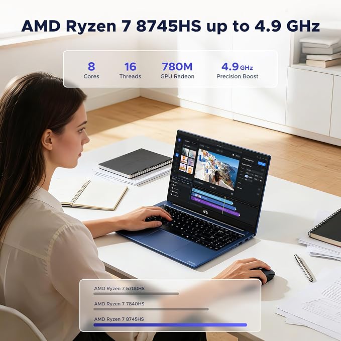 NIMO 15.6" IPS FHD Light Gaming Laptop, AMD Ryzen 7 8745HS 32GB DDR5 RAM 1TB SSD (8C/16T, up to 4.9 GHz Beat R9 7940HS) Radeon 780M GPU 100W Type-C 2Y Warranty Fingerprint for Gamers & Students